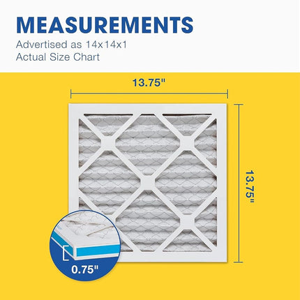 Aerostar 14x14x1 MERV 6 Pleated Air Filter, AC Furnace Air Filter, 6 Pack (Actual Size: 13 3/4"x13 3/4"x3/4")