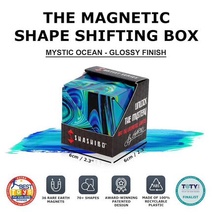 SHASHIBO Shape Shifting Box - Award-Winning, Patented Fidget Cube w/ 36 Rare Earth Magnets - Transforms Into Over 100 Shapes, Download Fun in Motion Toys Mobile App (Artist Series - Mystic Ocean)