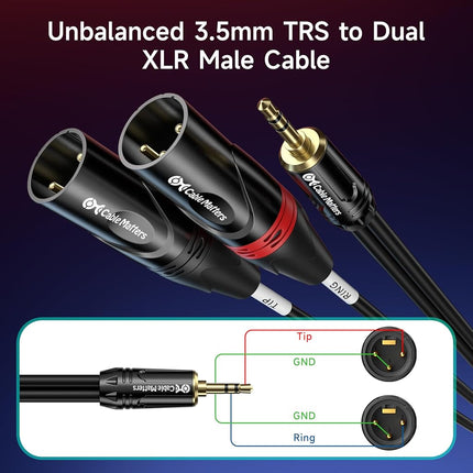 Cable Matters 0.3 cm TRS to 2 XLR Cable, Male-to-Male, 3 ft