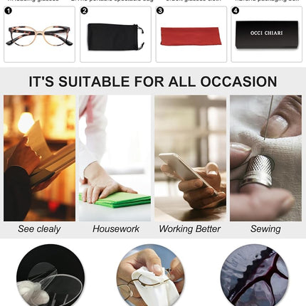 OCCI CHIARI Women Stylish Round Reading Glasses for Reader +1.0 +1.25 +1.5 +1.75 +2.0 +2.5 +3.0 (Brown, +175)