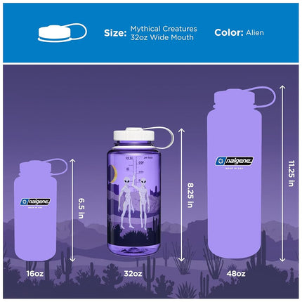 Nalgene 32 oz Wide Mouth Water Bottle | BPA-Free, Durable & Leak Proof, Lightweight Bottle for Hiking & Gym, Work & Travel, Aliens