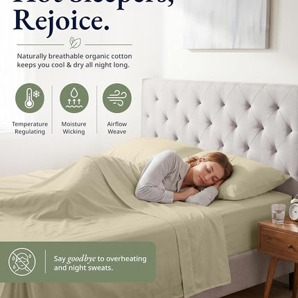 LANE LINEN King Fitted Sheet, 100% Organic Cotton, 3-Piece Set (1 Fitted Sheet,2 Pillowcases), Percale Weave, Ultra Soft, Breathable,Fits Mattress Upto 15" Deep - Linen (No Flat Sheet)