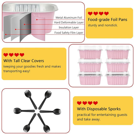 LNYZQUS 10oz Mini Cake Pans with Lids 40 Pack, Aluminum Foil Square Brownie Baking Cups,Disposable 4”x4” Large Cupcake Pan,Jumbo Muffin Tin Ramekins Holders-Pink
