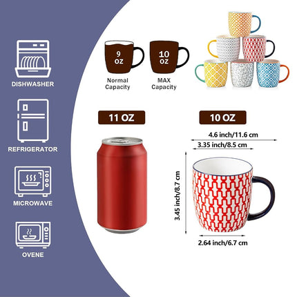 Cerkik Ceramic 10 Oz / 280 ml Coffee Mugs Set of 6