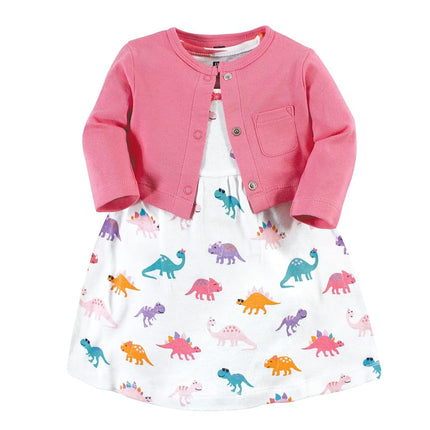 Conjunto de vestido y cárdigan de algodón para bebé niña Hudson Baby, Cute-a-saurus, 9-12 meses