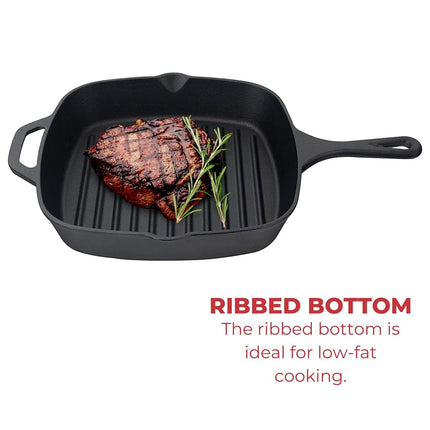 Jim Beam JB0176 Cast Iron Square Pan with Ridges, 16.5', Black