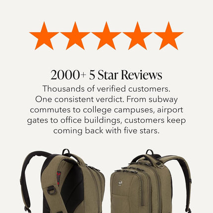 SWISSGEAR Cecil Laptop Backpack Fits up to 16-Inch Laptop, Daypack for Travel and Work, Olive, 18-Inch