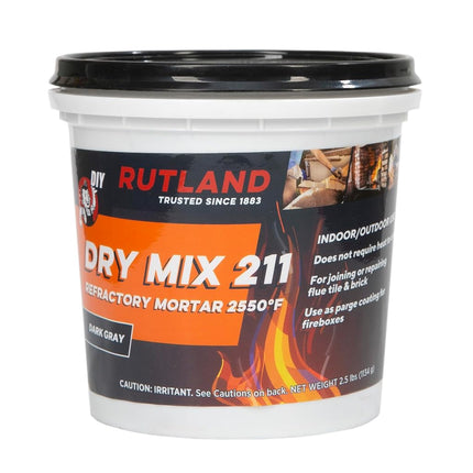 Rutland Dry Mix 211 Refractory Mortar 2.5 Pound - USA-Made High Temperature Mortar for Masonry - 2550 °F Fire Cement Patch for Fireplace Brick, Fire Pit, Kiln, Forge & Pizza Oven Repair
