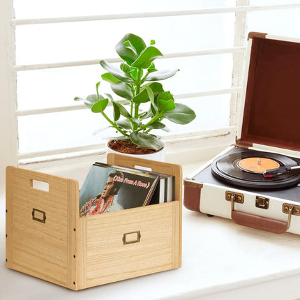 KIRIGEN Wooden Vinyl Record Storage Crate Box , Holds 80 LP Albums, Natural