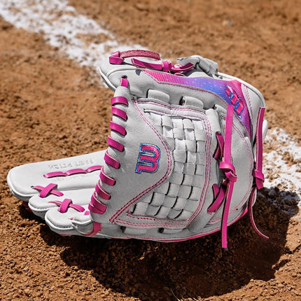 Wilson 2024 A440™ Flash™ 11” Youth Infield Fastpitch Softball Glove - Right Hand Throw, White/Pink/Tie Dye