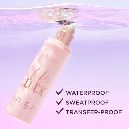 tarte life lock hydrating setting spray – 10-in-1 Weightless Mist to Hydrate & Lock Long-Lasting Makeup, Waterproof, Sweatproof & Transfer-Resistant, Vegan & Cruelty-Free, travel size