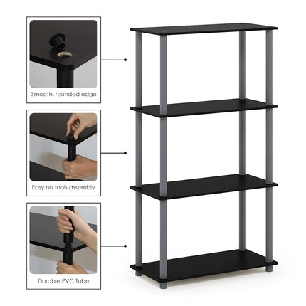 Furinno TURN-N-TUBE Storage Shelves, 4-Tier Toolless Book Shelf, Corner Shelf, Toolless Open Shelves, for Organization and Storage, Living Room, Garage, Home Office, Black