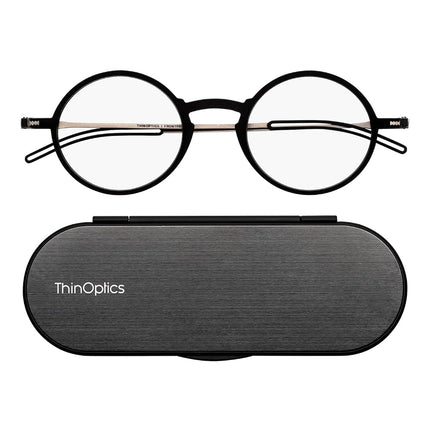 ThinOptics Reading Glasses 2.00, Black Frame, 4mm 