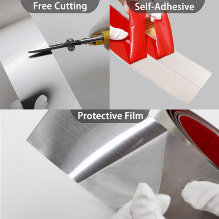 Stainless Steel Kick Plate, Peel and Stick Kickplate Base Cover, Baseboard Molding Trim for Wall, Door, Kitchen Cupboard, Dishwasher Toe - Anti-Scratch Protection (3m x 10cm, Shiny Black)
