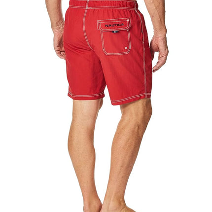 Nautica Men's Solid Quick Dry Classic Logo Swim-Trunk - red - X-Small