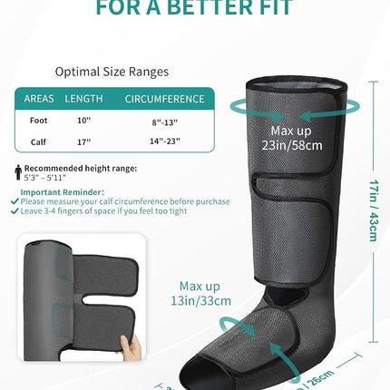 Masseur de jambes Nekteck avec compression d'air pour la circulation et la relaxation, appareil de massage des pieds et des mollets avec télécommande, 2 modes, 3 intensités, enveloppes de jambes réglables pour la maison et le bureau