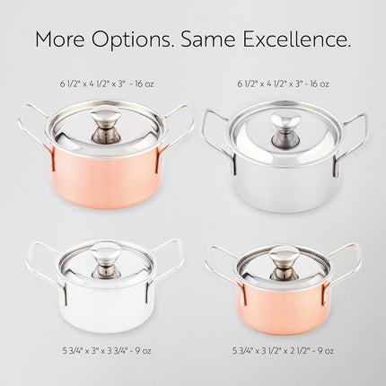 Restaurantware-9 Ounce Small Casserole Dish with Lid, 1 Break-Resistant Individual Casserole Dish - Built-in Handles, Durable, Stainless Steel Casserole Soup Pot, Cook and Serve Individual Portions,