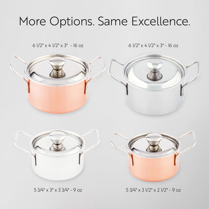 Restaurantware-9 Ounce Small Casserole Dish with Lid, 1 Break-Resistant Individual Casserole Dish - Built-in Handles, Durable, Stainless Steel Casserole Soup Pot, Cook and Serve Individual Portions,