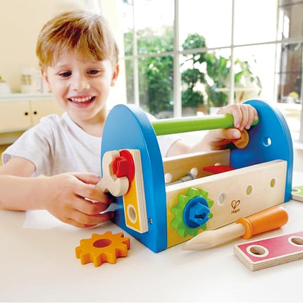 Hape Fix It Wooden Tool Box Set for Kids - 17-Piece Pretend Play Construction Tools Kit with Carrying Case - Educational Builder Toys for Children Ages 3 and Up