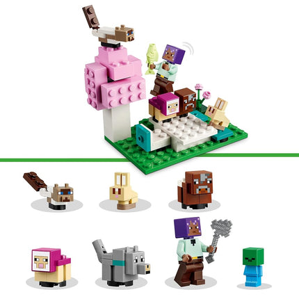 LEGO Minecraft The Animal Sanctuary, Building Toys for Girls and Boys Aged 7 Plus with Character Figures, plus Baby Zombie, Cow, Wolf, Rabbit, Magenta Sheep & Cat, Gift for Gamers and Kids 21253