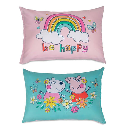 NoJo Peppa Pig 2 Piece Toddler Sheet Set Fitted Bottom Sheet and Reversible Pillowcase, Pink and White