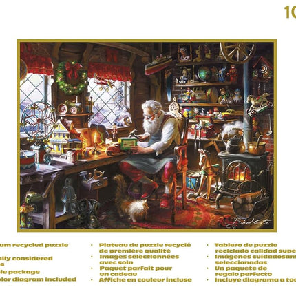 Buffalo Games – Santa in His Workshop – 1000 Piece Jigsaw Puzzle - Premium Gold Collection Giftable Puzzle for Adults – Precision-Cut Pieces, Beautiful Artwork