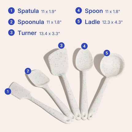 GIR: Get It Right - 5 Piece Essentials All Purpose Set - Ladle, Spatula, Flip, Spoon & Spoonula, Non-Stick, Heat Resistant, Dishwasher Safe, Kitchen Utensils, Baking Supplies - Party Confetti