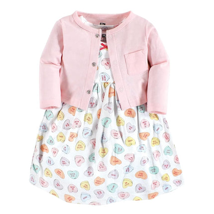Hudson Baby Baby Girls' Cotton Dress and Cardigan Set, Be Mine Valentine, 12-18 Months