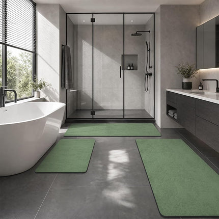 MontVoo -Bath Mat Rug-Rubber Backing Non Slip Quick Dry Absorbent Thin Bathroom Rugs Fit Under Door-Faux Suede Surface Bathroom Floor Mats-Shower Rug for in Front of Bathtub Shower Sage Green 17x27.5