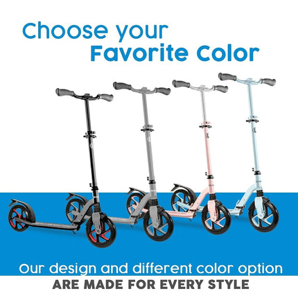 Lascoota Adult Kick Scooter - Black, 264 lb Capacity - Foldable Commuter Scooter for Adults with Front Suspension - Wear-Resistant Wheels & Adjustable Handlebar Height