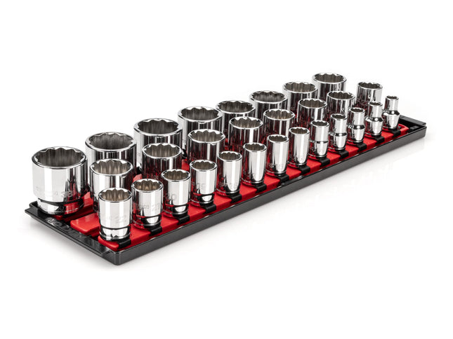 TEKTON 1/2 Inch Drive 12-Point Socket Set with Rai