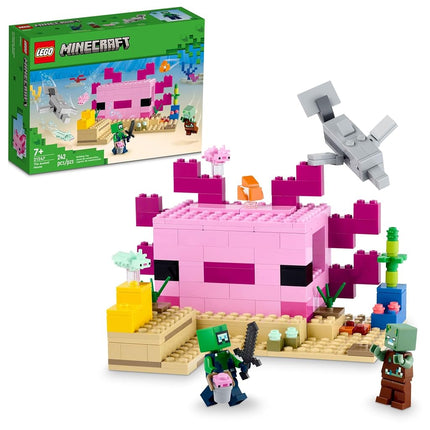 LEGO Minecraft 21247 The Axolotl House Building Toy Set, Creative Adventures on a Colourful Underwater Base, Includes a Diver Explorer, Dolphin, Drowned and More, Minecraft Toy for