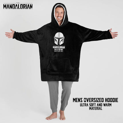 Get Trend Disney The Mandalorian Hoodie Blanket for Men Teens Fleece Wearable Blanket Warm Oversized Hoodie with Sherpa Hood Grogu Loungewear Baby Yoda Gifts (Black)