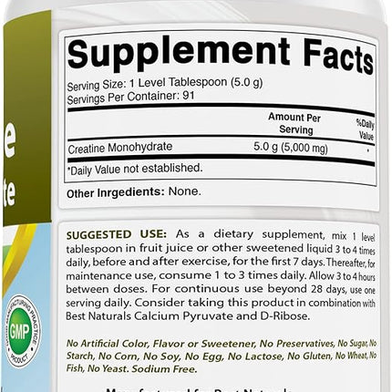 Best Naturals Creatine Monohydrate 1 Lb Pure Powder (1 LB (Pack of 3))