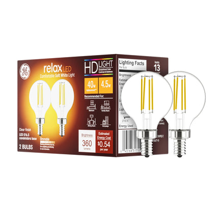 GE Relax LED Light Bulbs, 40 Watt, Soft White, G16