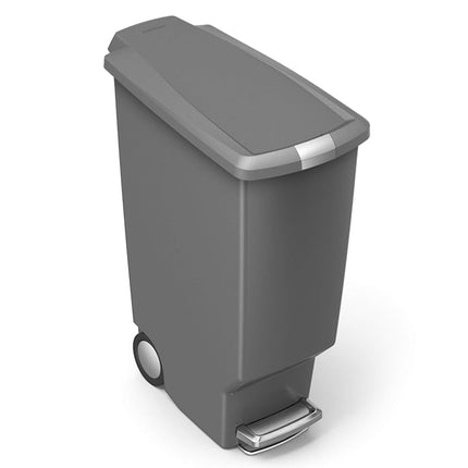 simplehuman CW1363 40L Slim Recycling Kitchen Pedal Bin with Lid Lock, Silent Soft Close Lid, Built In Wheels, Stay-Open Lid, Grey Plastic, W 26.0cm x H 64.0cm x D 49.0cm