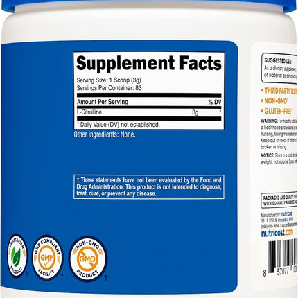 Nutricost Pure L-Citrulline (Base) Powder 250 Grams