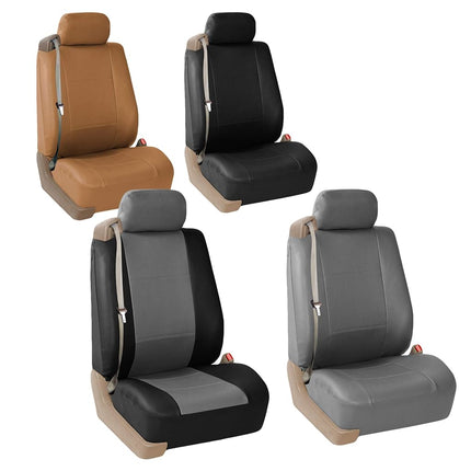 FH GROUP Front Set Faux Leather Car Seat Covers for Low Back Seat with Removable Headrest, Universal Fit, Airbag Compatible Seat Cover for SUV, Van, Tan