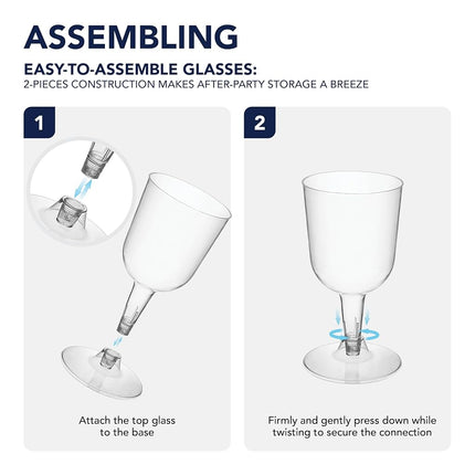 Party Essentials Hard Plastic Two Piece 5.5-Ounce Wine Glasses, Clear, Pack of 20