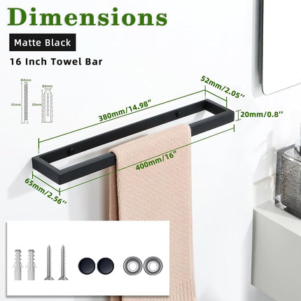 Alise Bath Towel Bars,16 Inch Towel Holder Towel Racks for Bathroom and Lavatory,SUS304 Stainless Steel Hand Towel Hanger Rail Wall Mount,Matte Black GJF040-B