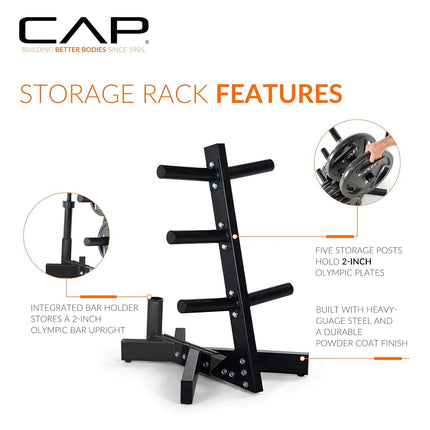 Cap Barbell Olympic Plate Tree Storage Rack for Weights and Bar, Yellow