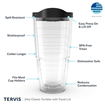 Vaso individual Tervis NFL Jacksonville Jaguars Emblem con tapa negra, 24 oz, Transparente
