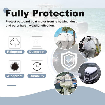 Explore Land Outboard Motor Cover - Waterproof and Fade Resistant 600D Heavy Duty Boat Engine Hood Covers - Fit for Motor 50-115 HP, Grey