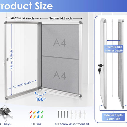 SWANCROWN Felt Board 50 x 36 cm, Lockable Notice Board with Aluminum Frame