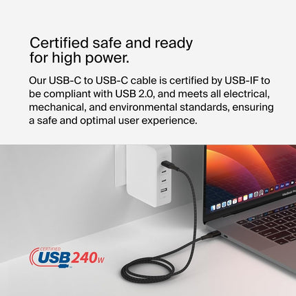 Belkin BoostCharge USB-C to USB-C Power Cable (1M, 3.3ft), Fast Charging Cable with 240W Power Delivery, USB-IF Certified, Compatible with MacBook Pro, Chromebook, Samsung Galaxy, iPad, & More - Black