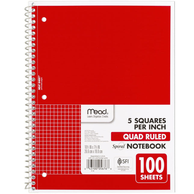 Mead Spiral Notebook, 1 Subject, Graph Ruled Paper