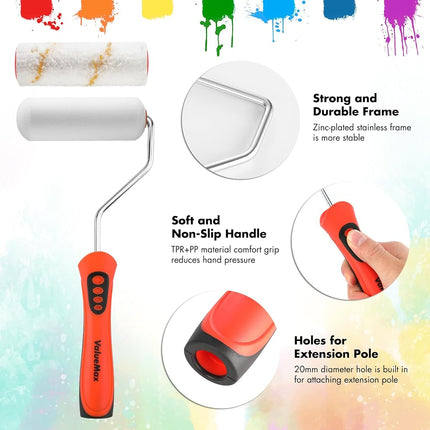 Valuemax Paint Rollers 4 Inch Paint Rollers for Decorating Cabinets, Doors, Crafts, Pack of 14, Orange and White