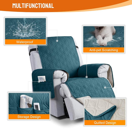 VANSOFY 100% Waterproof Recliner Chair Covers Washable, Peacock Blue, 22"