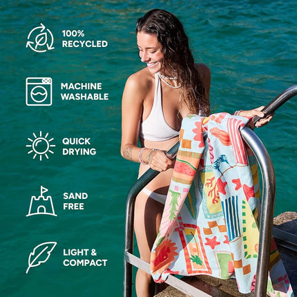 Dock & Bay Beach Towel - Quick Dry, Sand Free - Compact, Lightweight - 100% Recycled - Includes Bag - Wish You were Here - Extra Large (200x90cm, 78x35)