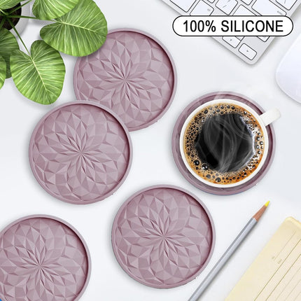 ME.Fan Silicone Coasters [6 Pack] Coasters with Holder - Drinking Coasters - Cup Mat for Drinks - Live for Hot or Cold Drink Thickened, Non-Slip, Non-Stick, Deep Tray Pale Mauve